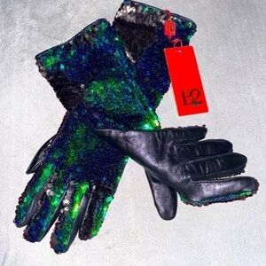 Gloves NWT B2 BALIZZA Fancy Mermaid Sequin Leather Gloves